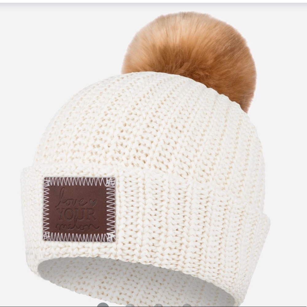 Love your melon Pom beanie cream with tan Pom